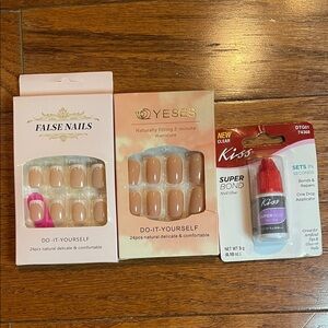 Kiss Super Bond Nail Glue Red Cap & (2) 24 piece French and Nude Press-on Nails